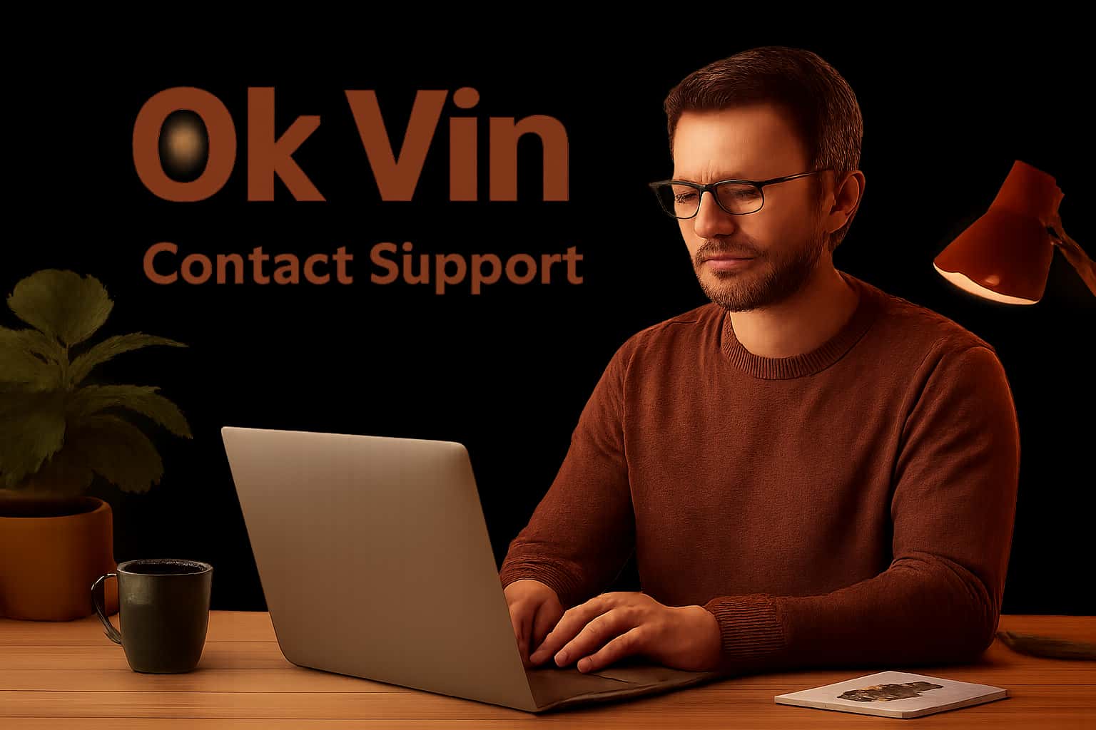 A visual representation of contacting support for the Ok Vin app.