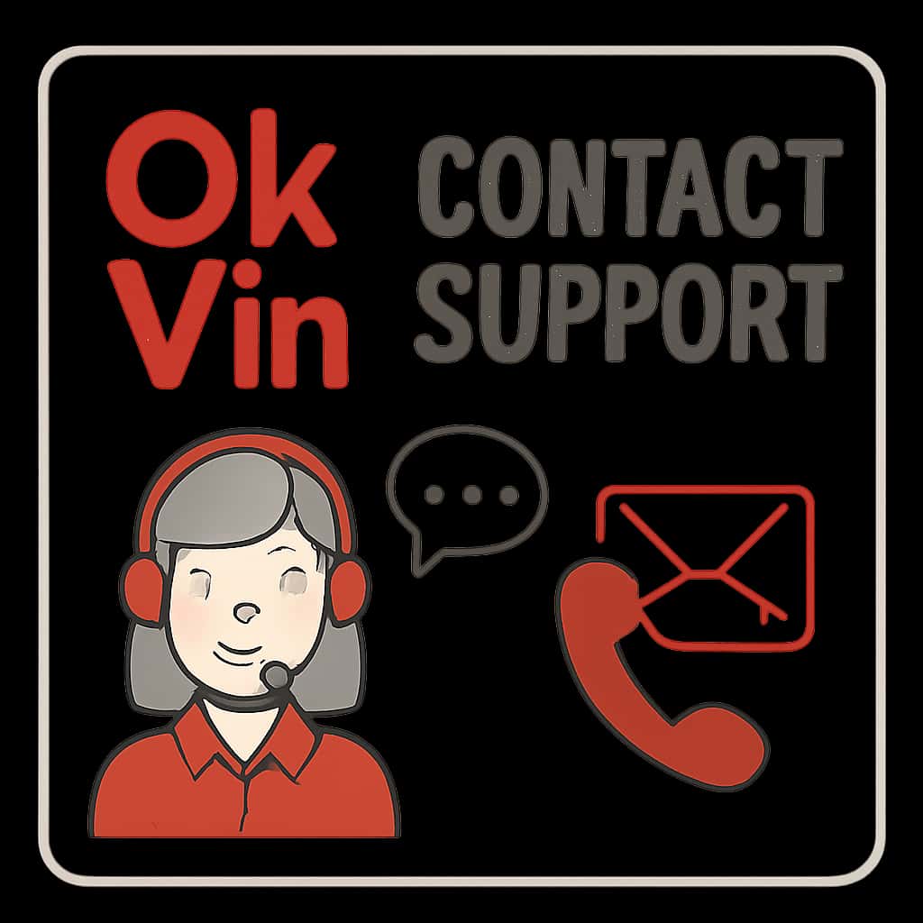 An educational diagram about contacting Ok Vin Support.