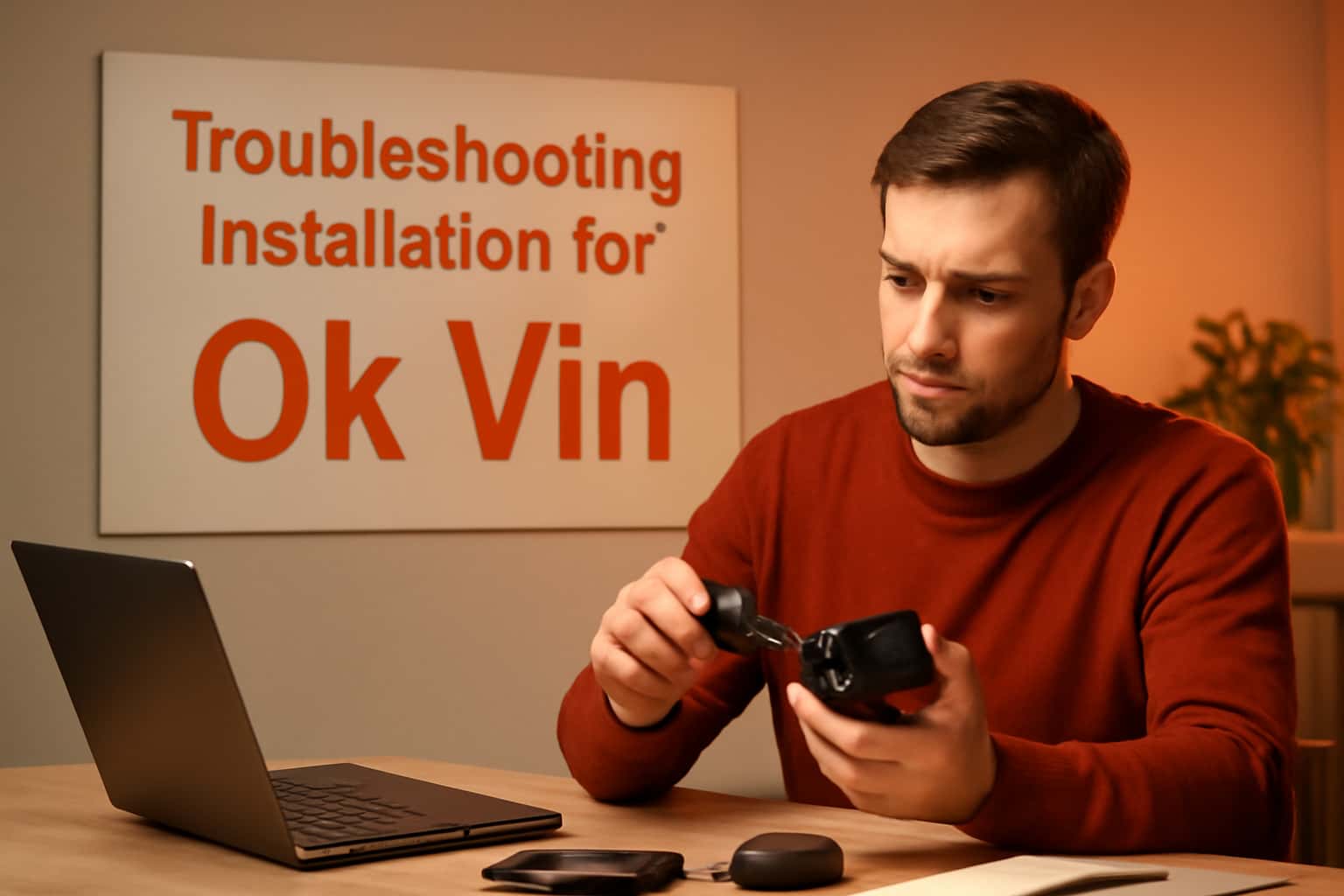 Informational scene featuring Troubleshooting Installation for Ok Vin.
